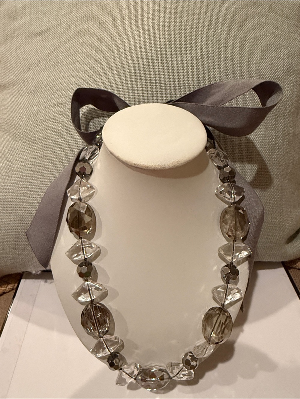 Stella & Dot Gray Ribbon Crystal Necklace
